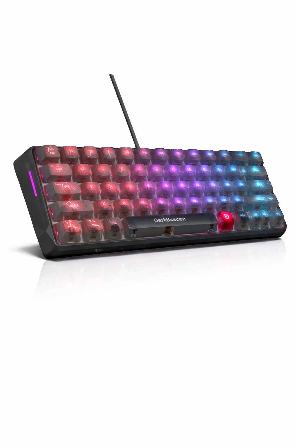 Teclado mecânico para jogos DarkBeacon Blade 68 silencioso, com teclas transparentes, RGB, com fio e troca a quente.