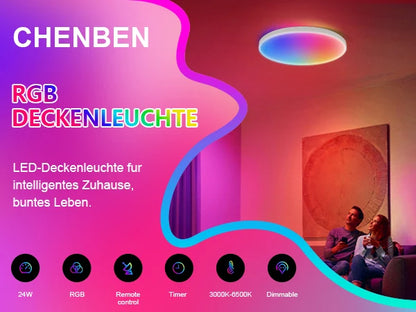 Luminária de teto LED com dimerização remota, brilho inteligente RGB, iluminação Tuya, Bluetooth, decoração de interiores, Alexa, painel de teto LED