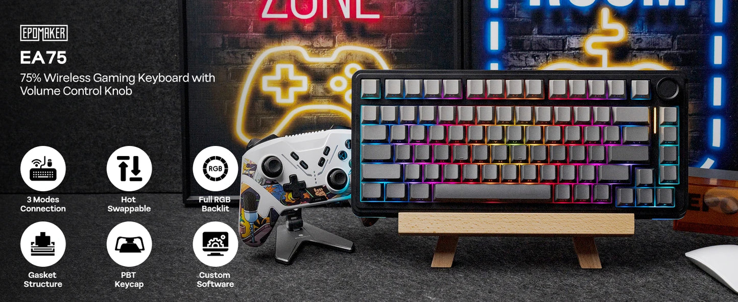 EPOMAKER 75% QWERTY Layout Hot-Swap Gasket-Mounted Wired/2.4GHz/Bluetooth Wireless Mechanical Keyboard RGB Backlight