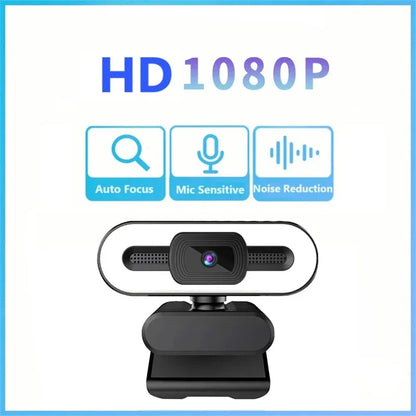 Webcam portátil Full HD 1080P 2K 4K para PC e laptop, com foco automático, ideal para transmissões ao vivo com microfone e iluminação. Transmissão ao vivo flexível e com iluminação integrada.