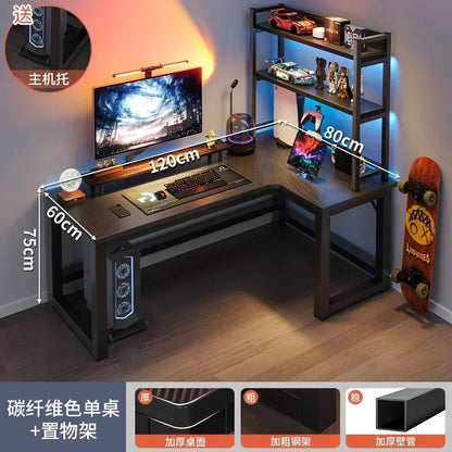 Mesas de computador de canto modernas, mesa dupla, mesa para jogos em cibercafé, mesa para casa, estante integrada, móveis de escritório