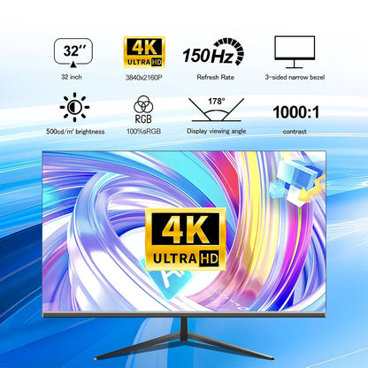 Monitor de jogos de 32 polegadas 4K 1K 75Hz 100Hz 150Hz 165Hz 240Hz, painel IPS de 1ms, sem moldura, para PC desktop.