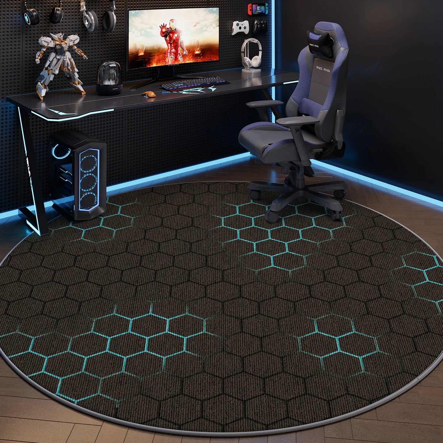 VIKAMA Tapete para cadeira de computador, cadeira giratória para sala de jogos, almofada silenciosa, cadeira de escritório, tapete lavável, decoração para casa