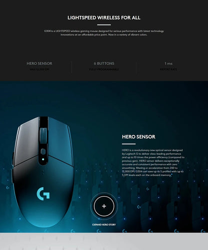 Wireless G304 /G305 Mouse Bateria de longa duração, perfeita para trabalho de escritório e sessões de jogos.