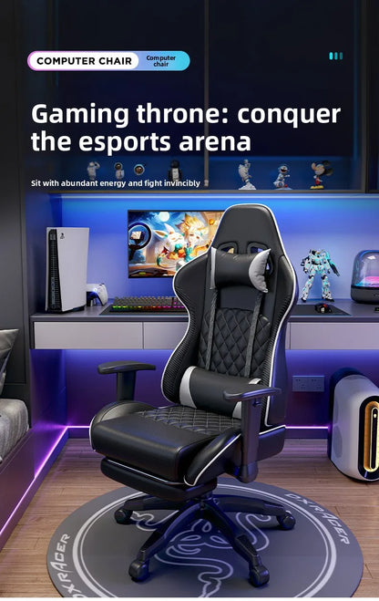 Cadeira de jogos com elevação para quarto, escritório, sala de estudos, almofada para computador, ajustável de 90° a 125°, com apoio para os pés e encosto.