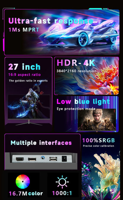 Monitor gamer de 27 polegadas, 1K, 280Hz, com design moderno e retroiluminação LED para entusiastas de eSports.