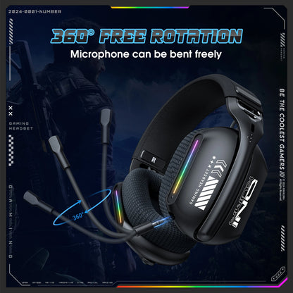 Onikuma GT808 Headset Gamer Sem Fio para E-Sports com Três Modos, Microfone, Iluminação RGB, Compatível com Bluetooth 5.3/2.4G e Entrada Auxiliar de 3,5mm