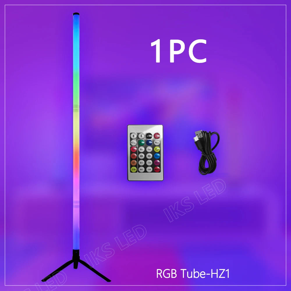 Luminária de chão LED RGB de 120 cm, moderna, para cantos, com design aconchegante, ideal para decoração de interiores. Controle remoto inteligente por aplicativo.
