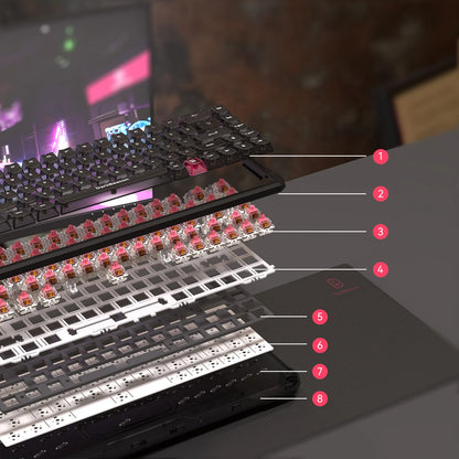 Teclado mecânico para jogos DarkBeacon Blade 68 silencioso, com teclas transparentes, RGB, com fio e troca a quente.