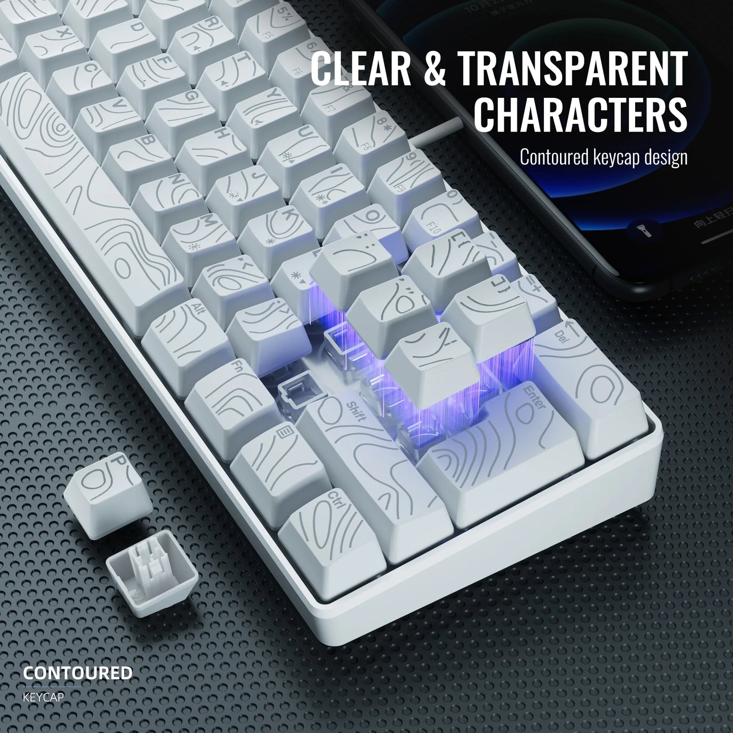 Conjunto de teclado, teclado numérico e mouse para jogos ao 60%, O mini teclado para jogos tem 61 teclas e apresenta uma verdadeira retroiluminação RGB