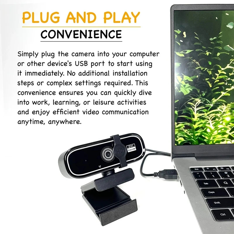Mini Webcam 4K HD com Microfone, Webcam 2K Full HD, 30fps, Foco Automático, USB, para PC, Laptop e Gravação de Vídeo.