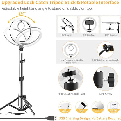Ring Light LED para Selfie de 16/26/33cm com Intensidade Ajustável, Ideal para Fotografia, Vídeos ao Vivo e Estúdio Fotográfico com Celular.