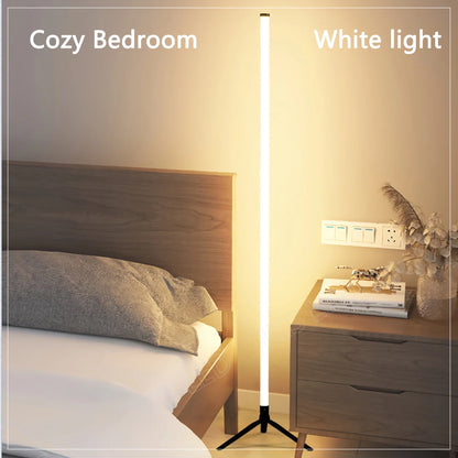 Luminária de chão LED RGB de 120 cm, moderna, para cantos, com design aconchegante, ideal para decoração de interiores. Controle remoto inteligente por aplicativo.