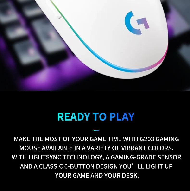 Logitech G203 Wired Mouse Gamer, Esports-Grade, 6 Programmable Buttons & Multi-Color for Competitive Games