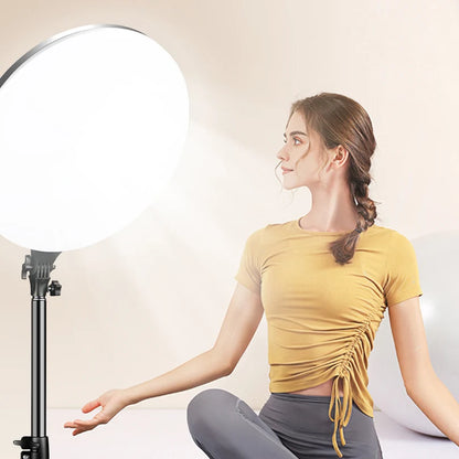Painel de luz LED circular de 10 polegadas para estúdio fotográfico e vídeo, com controle remoto e compatível com tripé para transmissão ao vivo.