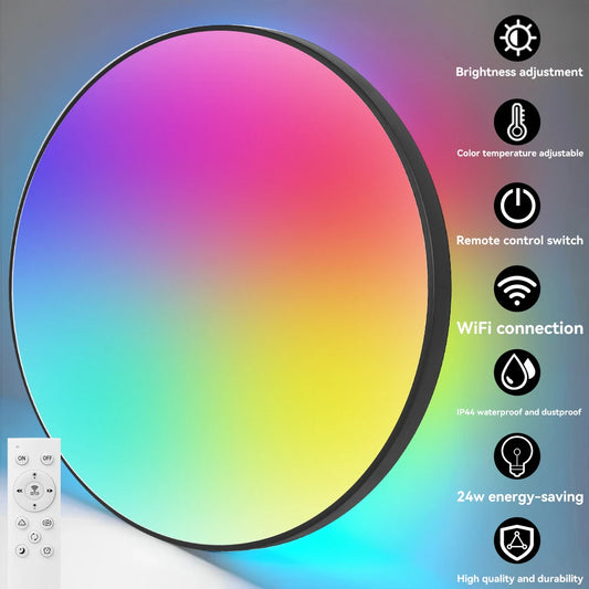 Luminária de teto LED com dimerização remota, brilho inteligente RGB, iluminação Tuya, Bluetooth, decoração de interiores, Alexa, painel de teto LED