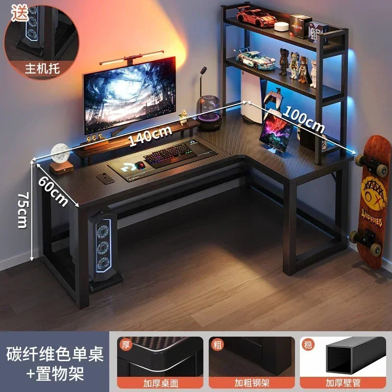 Mesas de computador de canto modernas, mesa dupla, mesa para jogos em cibercafé, mesa para casa, estante integrada, móveis de escritório