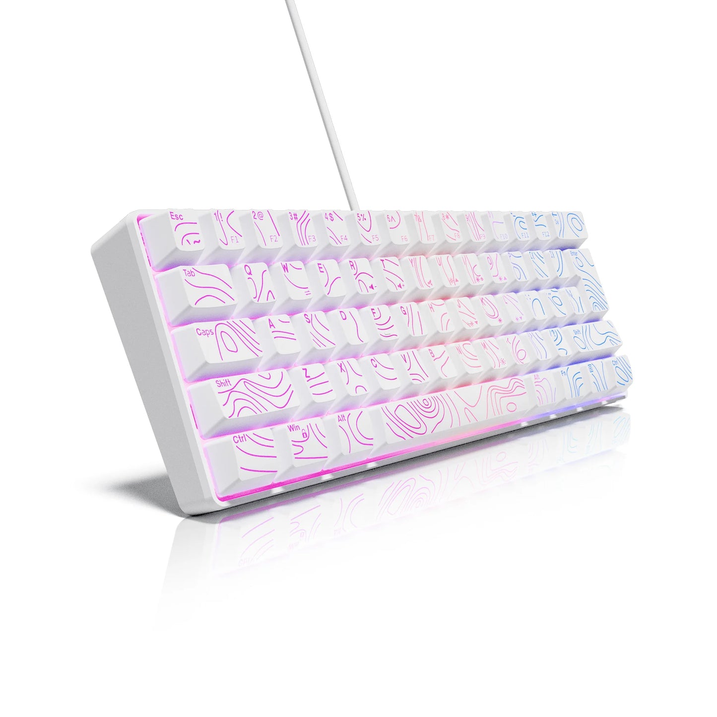 Conjunto de teclado, teclado numérico e mouse para jogos ao 60%, O mini teclado para jogos tem 61 teclas e apresenta uma verdadeira retroiluminação RGB