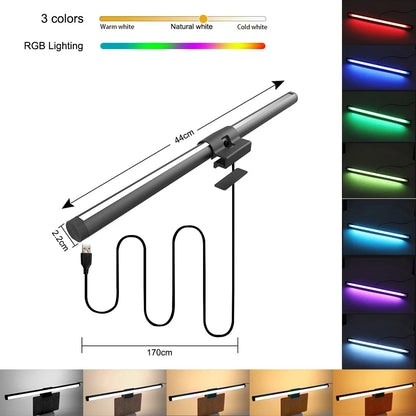 Monitor Light Bar LED Computer Screen Hanging Lights RGB Atmosphere Table Lamp for Work Study Read Gaming Stepless Dimmable