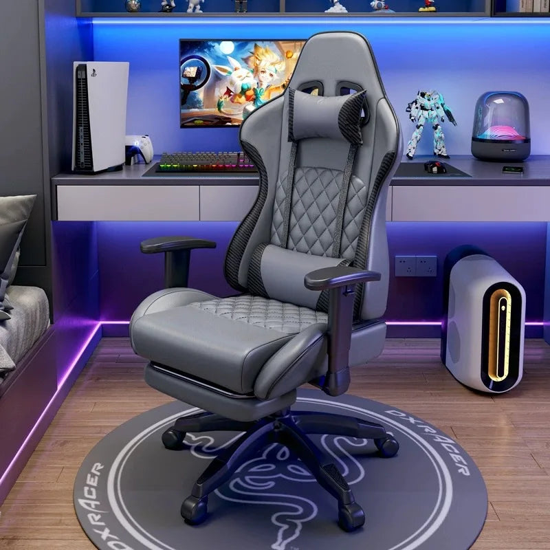 Cadeira de jogos com elevação para quarto, escritório, sala de estudos, almofada para computador, ajustável de 90° a 125°, com apoio para os pés e encosto.