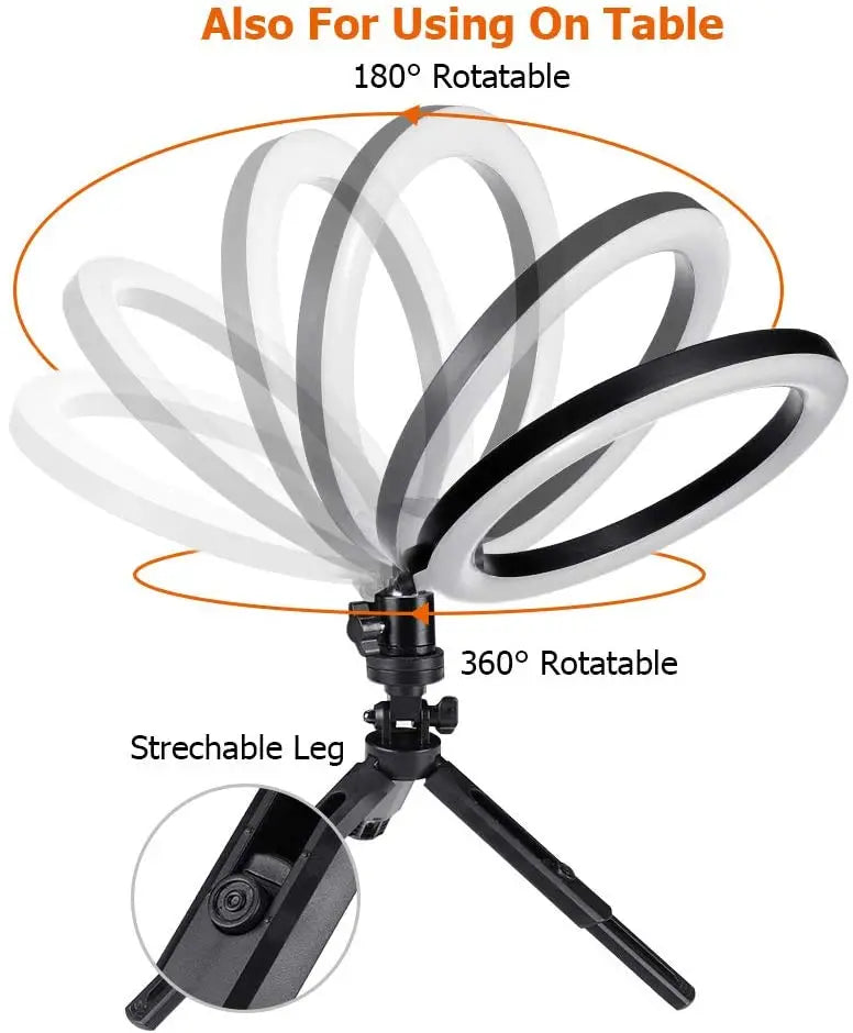 Ring Light LED para Selfie de 16/26/33cm com Intensidade Ajustável, Ideal para Fotografia, Vídeos ao Vivo e Estúdio Fotográfico com Celular.