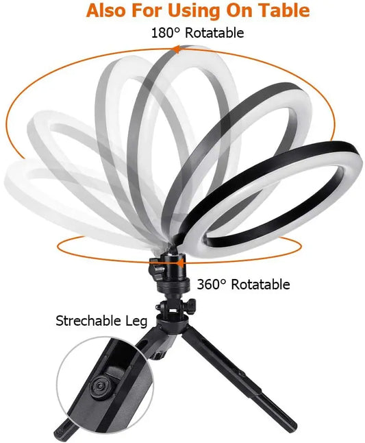 Ring Light LED para Selfie de 16/26/33cm com Intensidade Ajustável, Ideal para Fotografia, Vídeos ao Vivo e Estúdio Fotográfico com Celular.