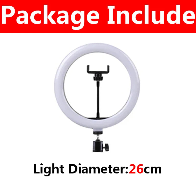 Ring Light LED para Selfie de 16/26/33cm com Intensidade Ajustável, Ideal para Fotografia, Vídeos ao Vivo e Estúdio Fotográfico com Celular.
