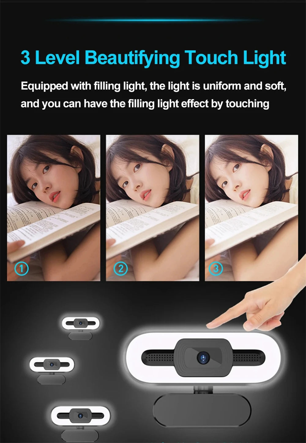 Webcam portátil Full HD 1080P 2K 4K para PC e laptop, com foco automático, ideal para transmissões ao vivo com microfone e iluminação. Transmissão ao vivo flexível e com iluminação integrada.