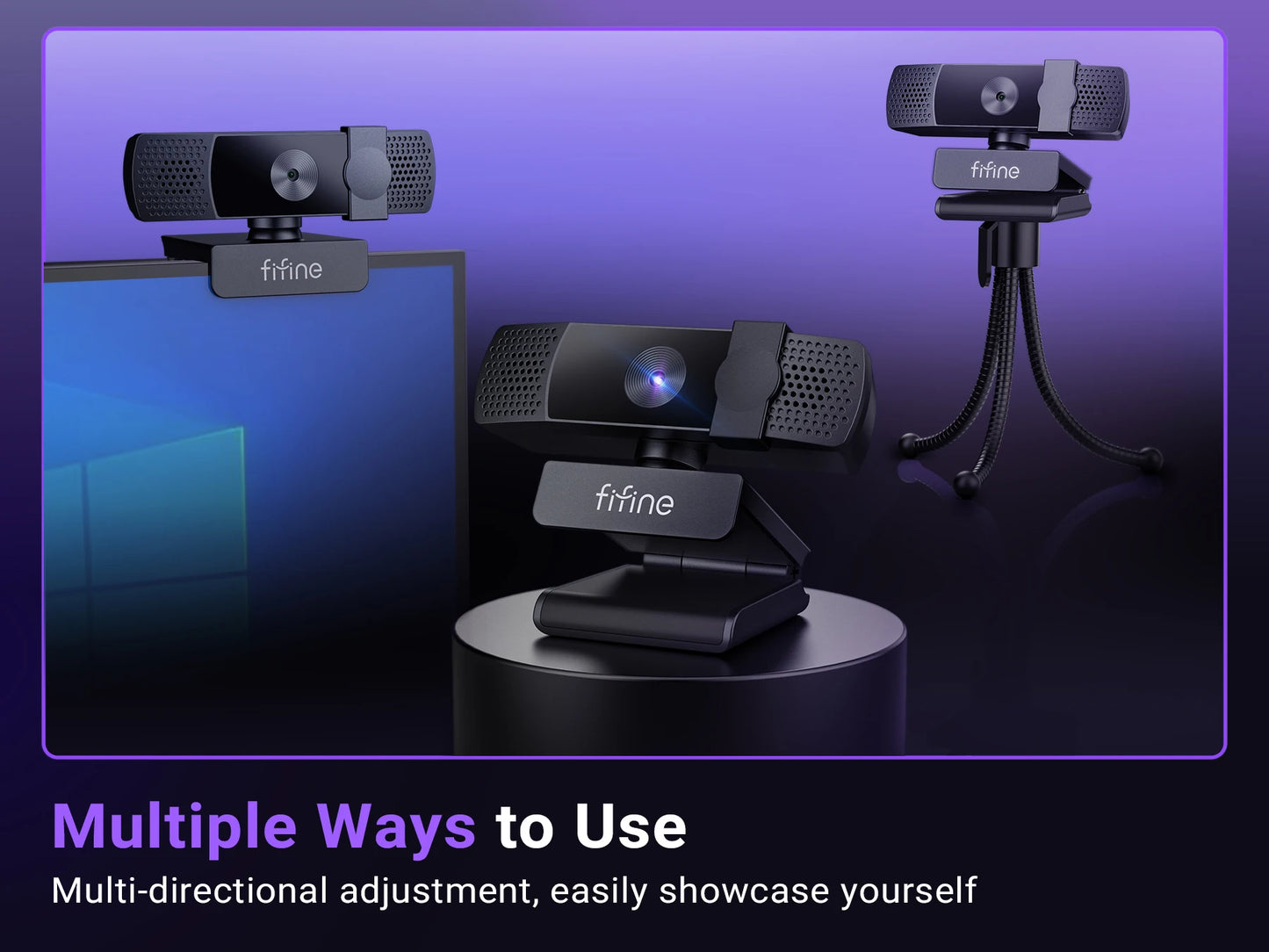 Webcam FIFINE 2K QHD para jogos e transmissões ao vivo, câmera USB Plug & Play para desktop e laptop com foco automático e tampa de privacidade - K436