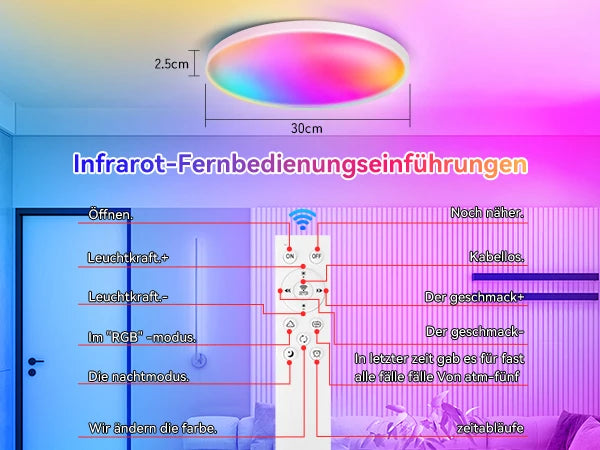 Luminária de teto LED com dimerização remota, brilho inteligente RGB, iluminação Tuya, Bluetooth, decoração de interiores, Alexa, painel de teto LED