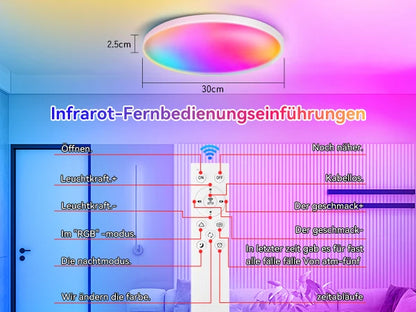 Luminária de teto LED com dimerização remota, brilho inteligente RGB, iluminação Tuya, Bluetooth, decoração de interiores, Alexa, painel de teto LED