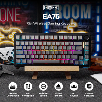 EPOMAKER 75% QWERTY Layout Hot-Swap Gasket-Mounted Wired/2.4GHz/Bluetooth Wireless Mechanical Keyboard RGB Backlight