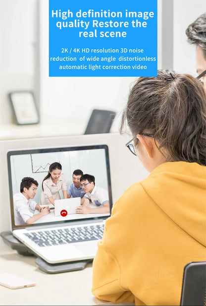 Webcam portátil Full HD 1080P 2K 4K para PC e laptop, com foco automático, ideal para transmissões ao vivo com microfone e iluminação. Transmissão ao vivo flexível e com iluminação integrada.