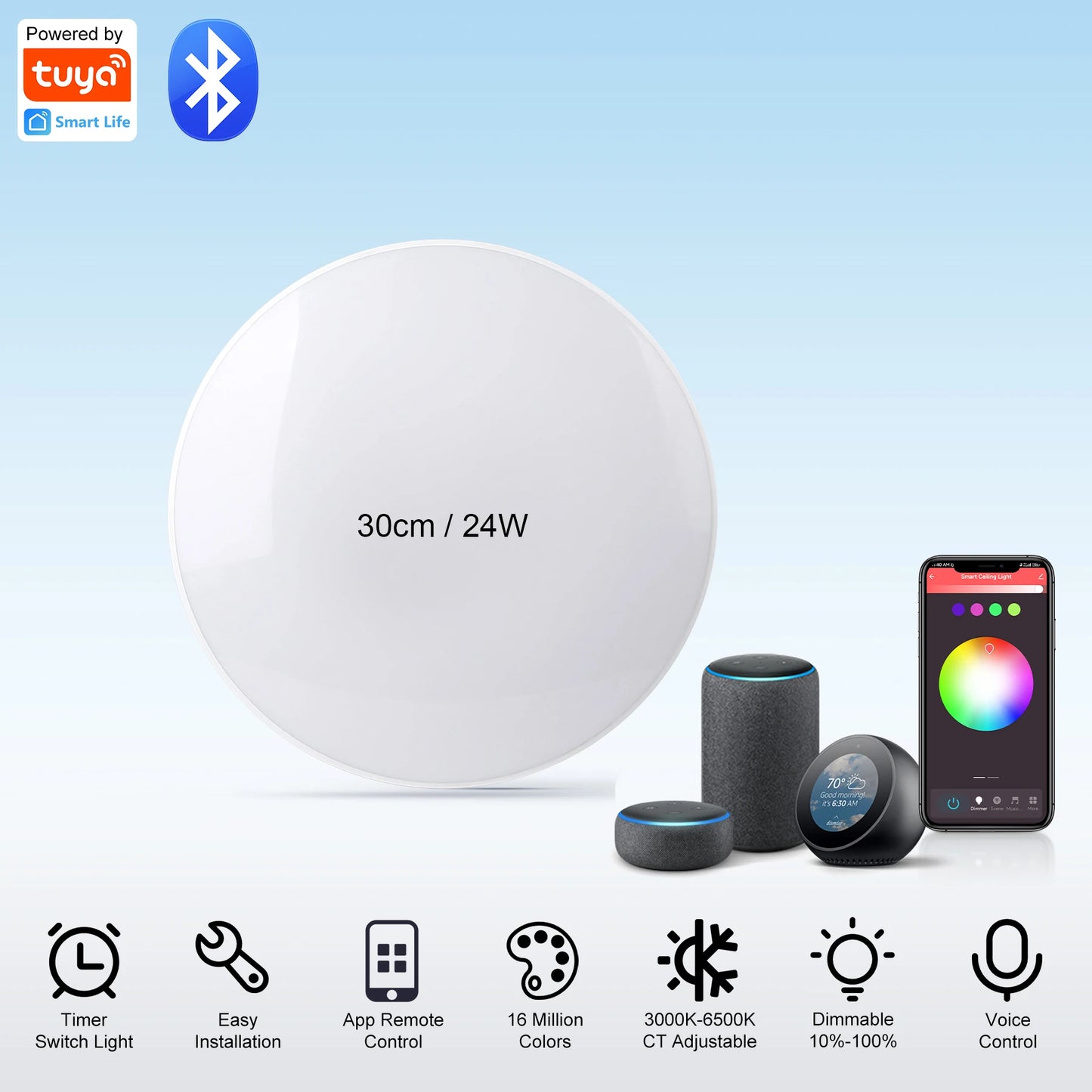 Luminária de teto LED com dimerização remota, brilho inteligente RGB, iluminação Tuya, Bluetooth, decoração de interiores, Alexa, painel de teto LED