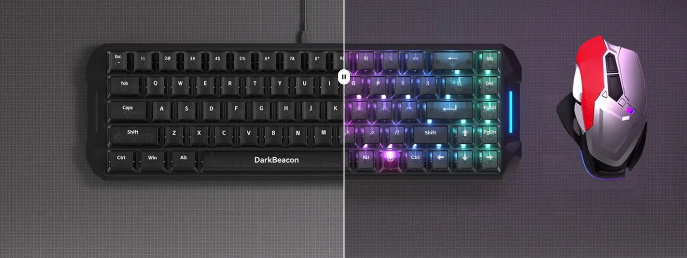 Teclado mecânico para jogos DarkBeacon Blade 68 silencioso, com teclas transparentes, RGB, com fio e troca a quente.