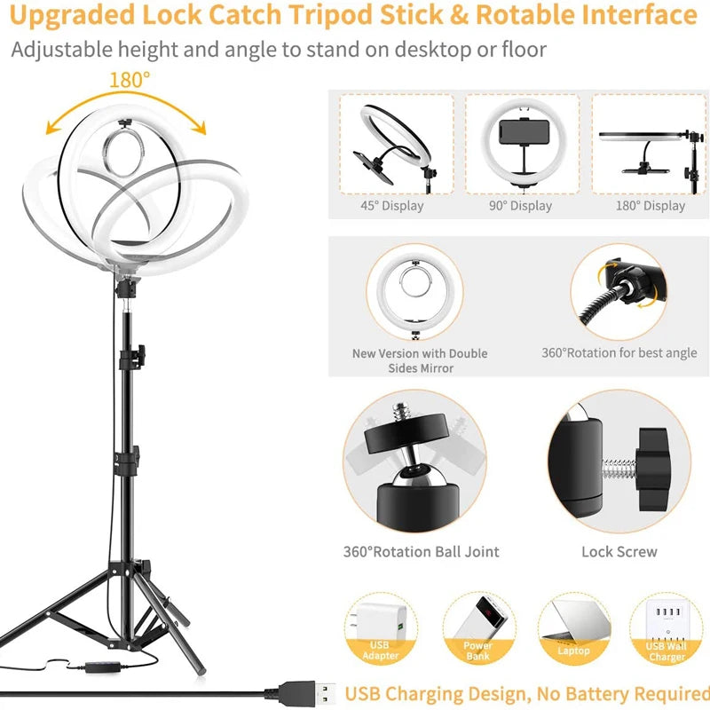 Ring Light LED para Selfie de 16/26/33cm com Intensidade Ajustável, Ideal para Fotografia, Vídeos ao Vivo e Estúdio Fotográfico com Celular.