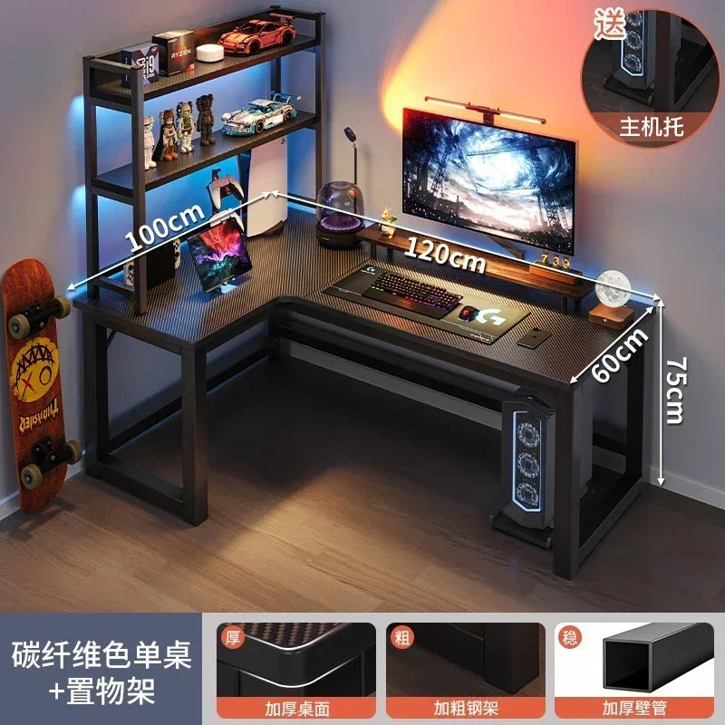 Mesas de computador de canto modernas, mesa dupla, mesa para jogos em cibercafé, mesa para casa, estante integrada, móveis de escritório