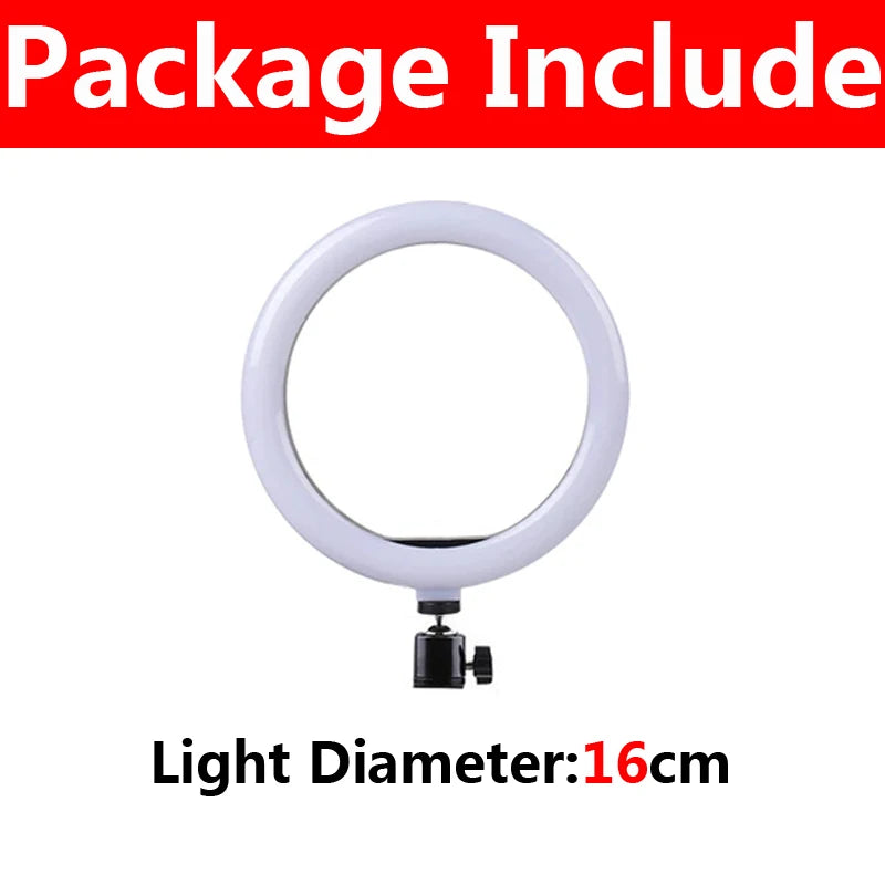 Ring Light LED para Selfie de 16/26/33cm com Intensidade Ajustável, Ideal para Fotografia, Vídeos ao Vivo e Estúdio Fotográfico com Celular.