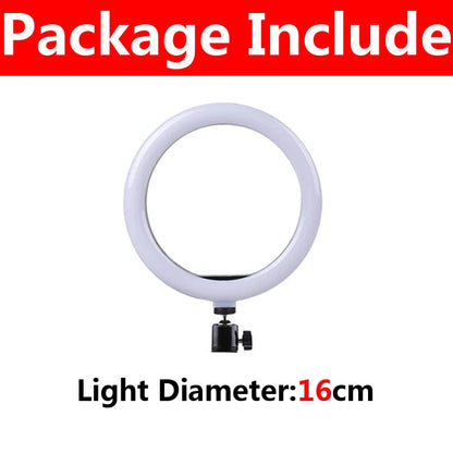 Ring Light LED para Selfie de 16/26/33cm com Intensidade Ajustável, Ideal para Fotografia, Vídeos ao Vivo e Estúdio Fotográfico com Celular.