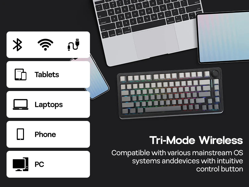 EPOMAKER 75% QWERTY Layout Hot-Swap Gasket-Mounted Wired/2.4GHz/Bluetooth Wireless Mechanical Keyboard RGB Backlight