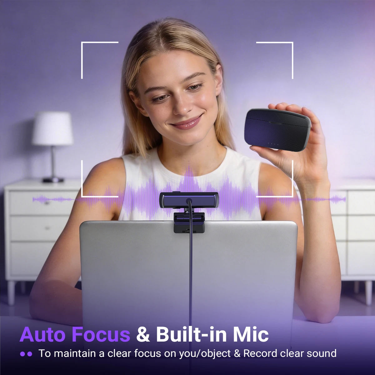 Webcam FIFINE 2K QHD para jogos e transmissões ao vivo, câmera USB Plug & Play para desktop e laptop com foco automático e tampa de privacidade - K436