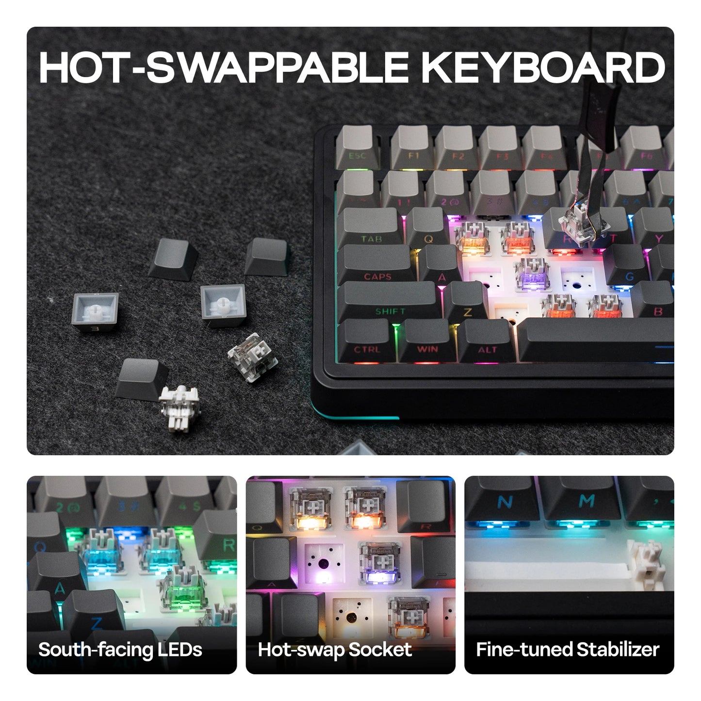 EPOMAKER 75% QWERTY Layout Hot-Swap Gasket-Mounted Wired/2.4GHz/Bluetooth Wireless Mechanical Keyboard RGB Backlight