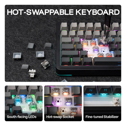 EPOMAKER 75% QWERTY Layout Hot-Swap Gasket-Mounted Wired/2.4GHz/Bluetooth Wireless Mechanical Keyboard RGB Backlight