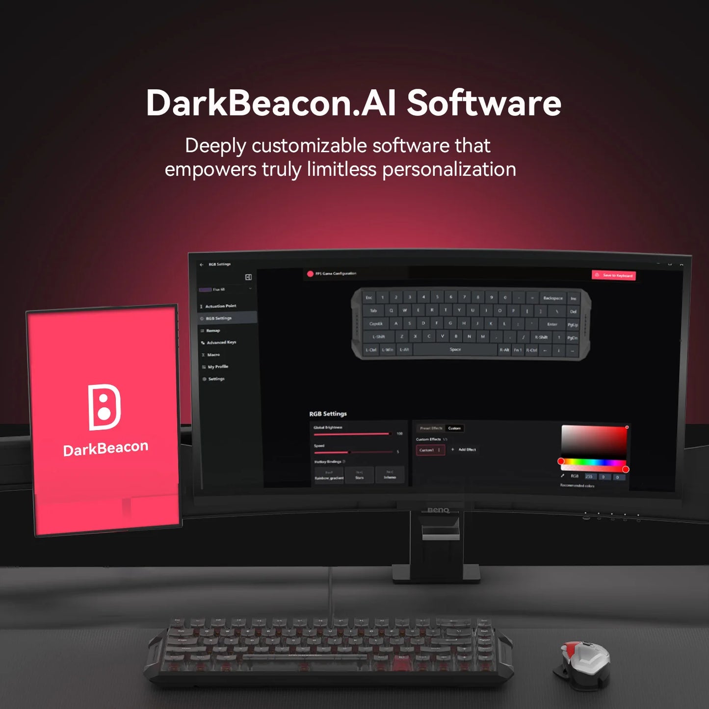 Teclado mecânico para jogos DarkBeacon Blade 68 silencioso, com teclas transparentes, RGB, com fio e troca a quente.