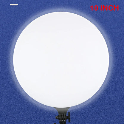 Painel de luz LED circular de 10 polegadas para estúdio fotográfico e vídeo, com controle remoto e compatível com tripé para transmissão ao vivo.