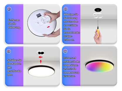 Luminária de teto LED com dimerização remota, brilho inteligente RGB, iluminação Tuya, Bluetooth, decoração de interiores, Alexa, painel de teto LED