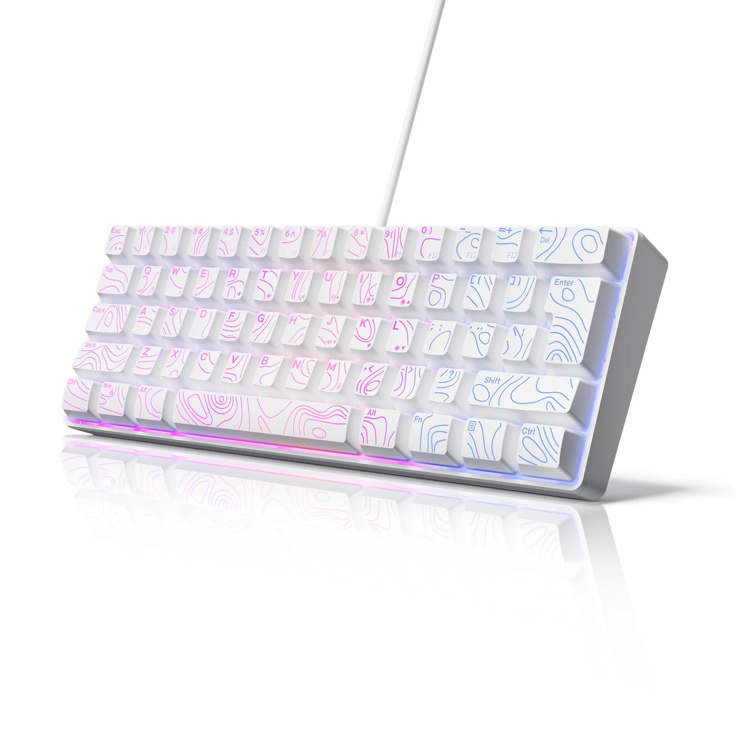 Conjunto de teclado, teclado numérico e mouse para jogos ao 60%, O mini teclado para jogos tem 61 teclas e apresenta uma verdadeira retroiluminação RGB