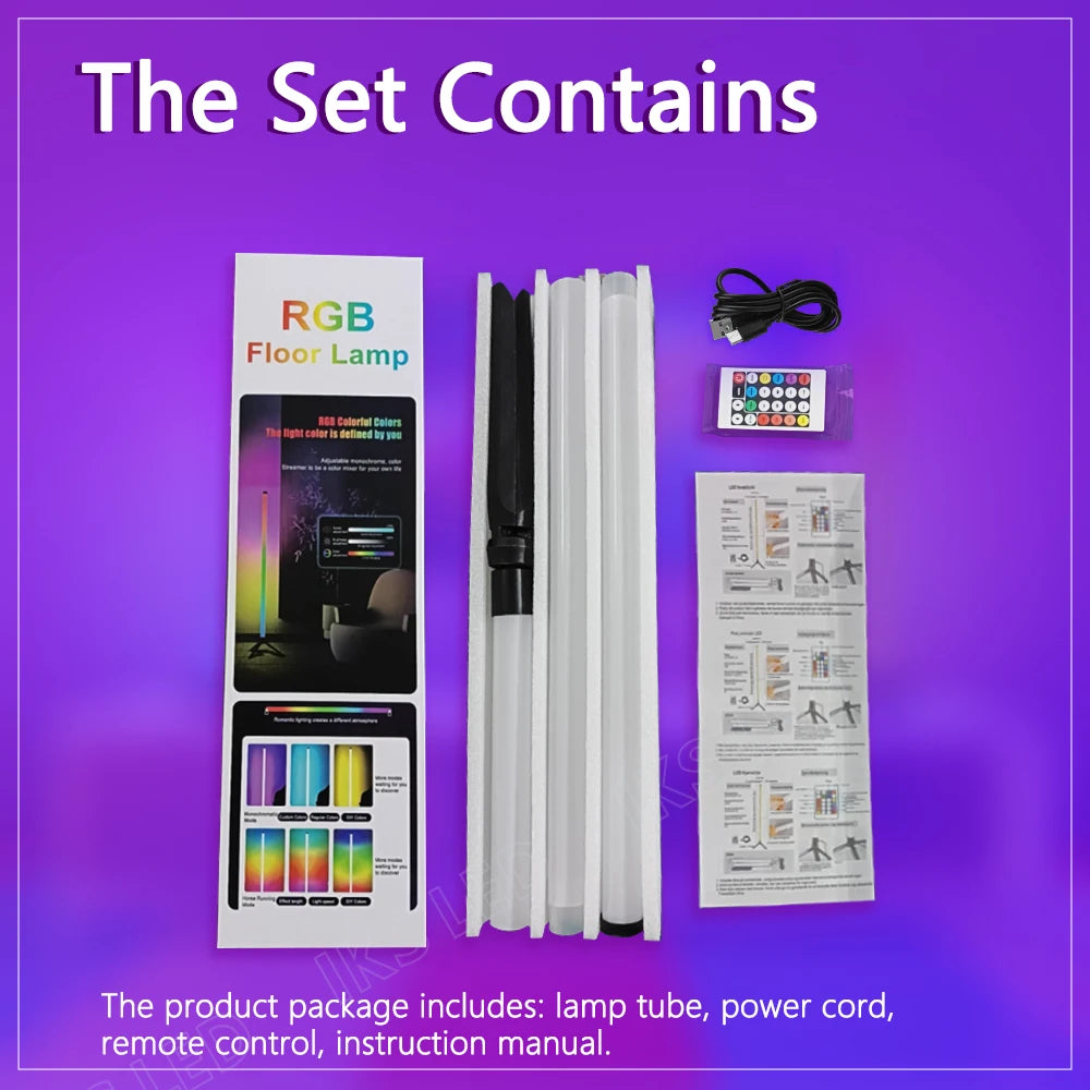 Luminária de chão LED RGB de 120 cm, moderna, para cantos, com design aconchegante, ideal para decoração de interiores. Controle remoto inteligente por aplicativo.