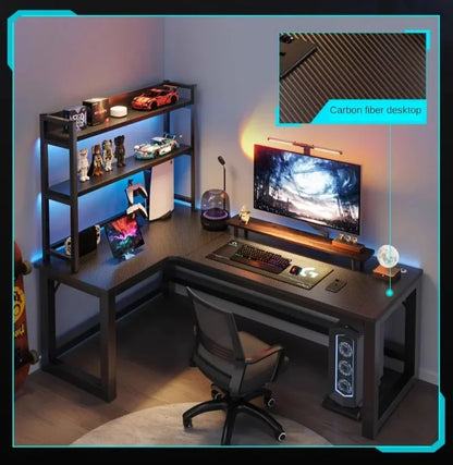 Mesas de computador de canto modernas, mesa dupla, mesa para jogos em cibercafé, mesa para casa, estante integrada, móveis de escritório