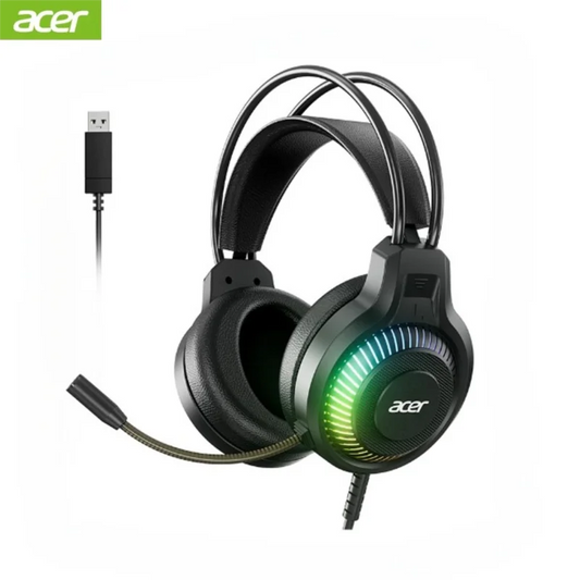 Fones de ouvido Acer Gaming com microfone, som surround virtual estéreo 7.1, luz LED e graves potentes, para jogos de computador (OHW303).